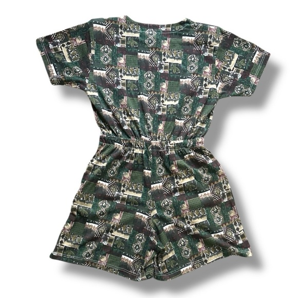 Vintage 80s Colleens Collectibles Green Tribal Print Short Sleeve Romper Size XL - Picture 2 of 16
